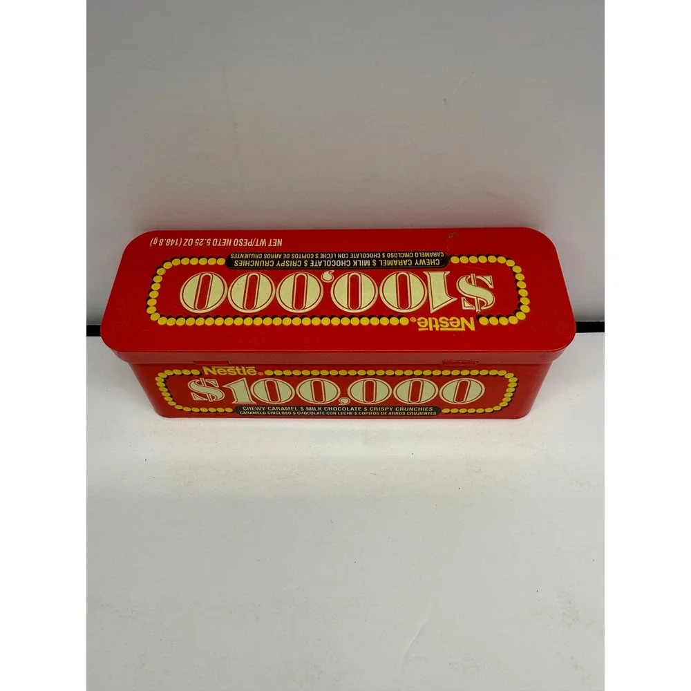 Vintage Nestle 100 Grand Bar Candy Tin Red Gold $100,000 Collectible Storage Box